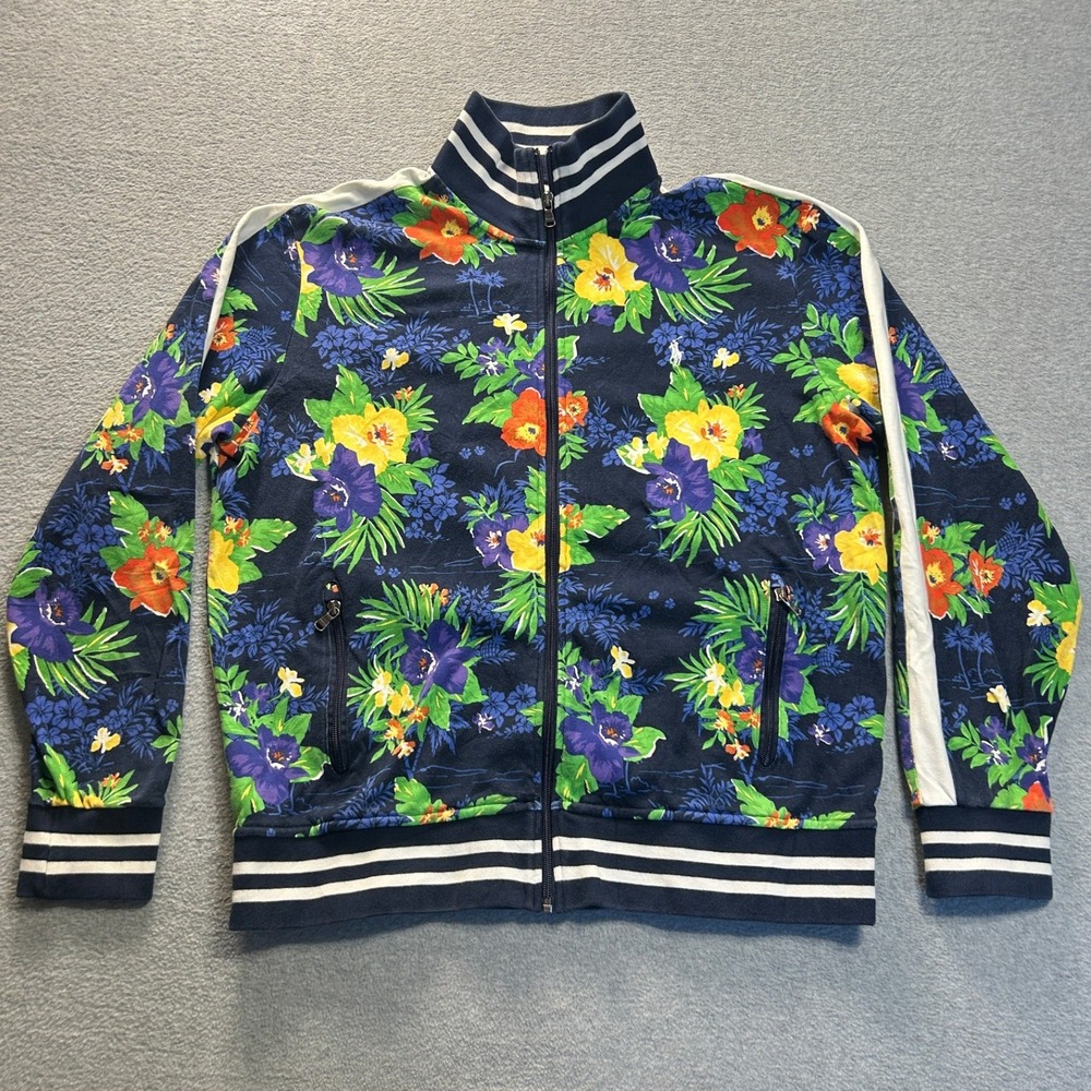 Polo Ralph Lauren Track Jacket Mens Large Navy Floral Full Zip Performance